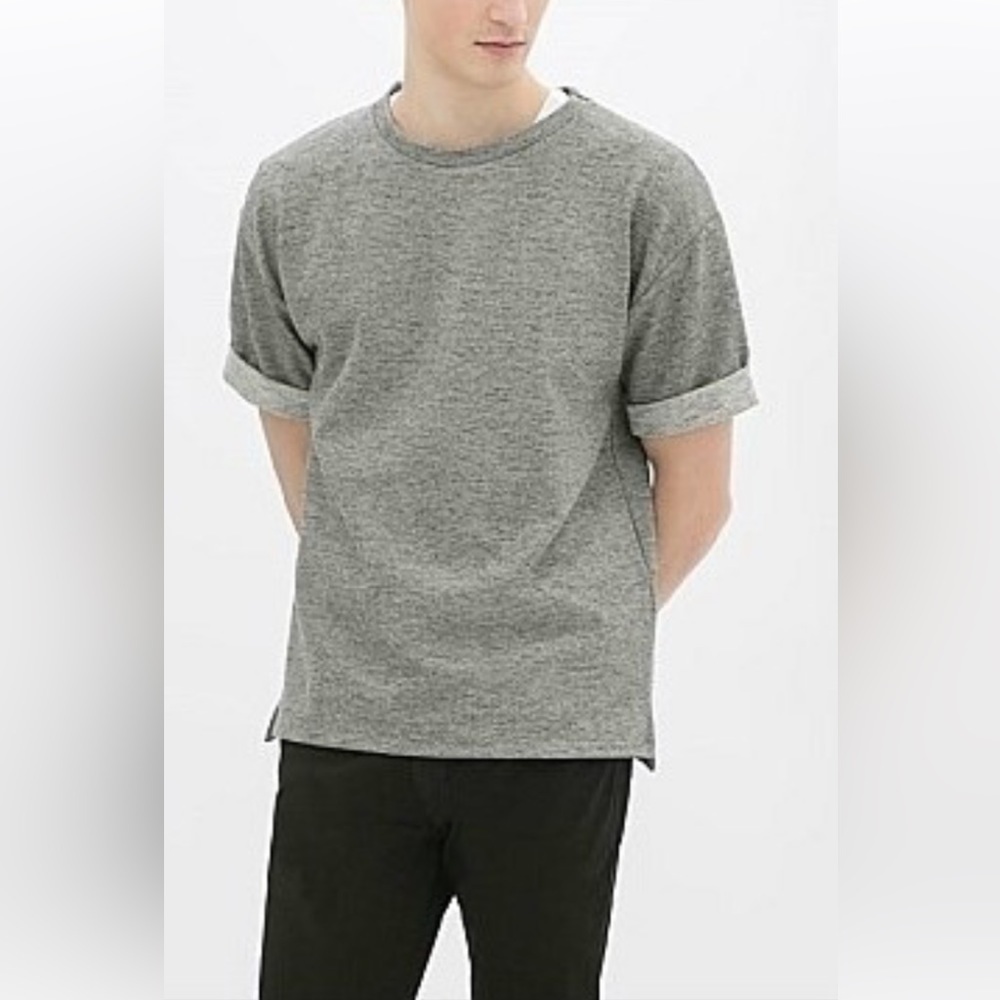 2/40$ Zara heathered gray rolled up sleeves crewneck T-shirt Sz Large